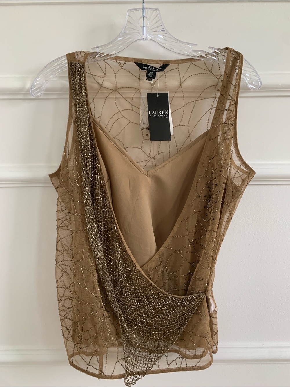 Lauren Ralph Beaded Tulle Sleeveless Blouse